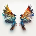 a pair of colorful wings on a white background with a shadow of the wings on the left side of the image and the right wing of the Royalty Free Stock Photo