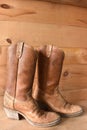 Cowboy boots with a background of barn board