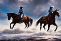 Pair of Cowboys On Horseback Generative AI