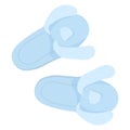 Pair of cozy light blue slippers with fluffy white pompoms. Warm winter home footwear, comfort and fashion vector