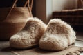 A Pair Of Cozy Slippers On A Rug. Generative AI Royalty Free Stock Photo