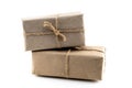 Pair craft gift box dark brown natural material on a white background