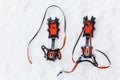 Pair of crampons with spikes for mountaineering