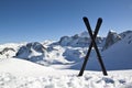 Pair of cross skis in snow Royalty Free Stock Photo