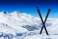 Pair of cross skis in snow Royalty Free Stock Photo