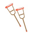 Pair of crutches isolated on white vector illustration. Long sticks