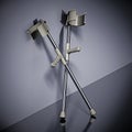 Pair of crutches standing next to the wall. 3D illustration