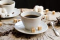 Pair cups coffee stump Royalty Free Stock Photo