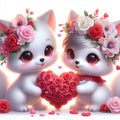 A pair of cute and adorable baby wolf, holds a heart-shaped together, lovely expression, whimsical, cartoon, romantic