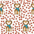 A pair of cute giraffes in love with a common scarf. Neck curved in the shape of heart.