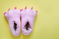 Pair of pink monster foot slippers