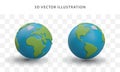 Pair of 3D vector planets. Colored Earth from different angles. Cartoon plasticine style image Royalty Free Stock Photo