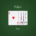 Pair, on a dark green poker background. Poker combinations.Poker Hands. Gambling Royalty Free Stock Photo