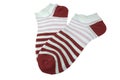 Pair Dark Red and White Striped Ladies Socks