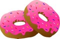 A pair of delicious donuts with pink icing