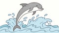 Pair of Dolphins Leaping Playfully Out of the Ocean Waves in Monochromatic Style, vector design Generative AI Royalty Free Stock Photo