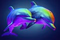 A pair of dolphins in neon colors. Generative AI