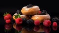 Golden Crusted Donuts With Fresh Berries - Ultra Realistic High-end Photography