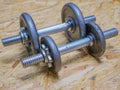 a pair of dumbbells