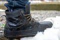 Quality waterproof boots for bad weather, close-up.