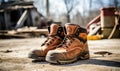 A Pair of Durable Work Boots Resting on the Ground