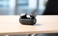 A Pair of Ear Buds on Table Royalty Free Stock Photo