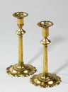 Pair early english brass candlesticks Royalty Free Stock Photo