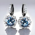 a pair of earrings with blue and white diamonds Royalty Free Stock Photo