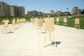 Wooden easel with blank canvas . Pair of Easel with blank canvas . Blank art board and realistic wooden easel outdoors. Drawing