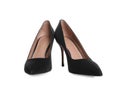 Pair of elegant black high heel shoes on white background Royalty Free Stock Photo