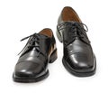 Pair of elegant mens shoes. Fashion black shiny leather. Isolated on a white background Royalty Free Stock Photo