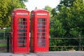 Pair of England phone boothes Royalty Free Stock Photo