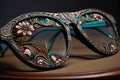 pair of eyeglasses with intricate, hand-painted design
