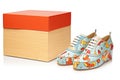 pair of fake designer shoes next to fake shoe box Royalty Free Stock Photo