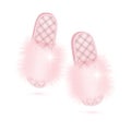 Pair of Fashion Pink Fur Slippers Isolated on White. Luxury Women`s Shoes