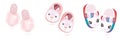 Pair of Fashion Pink Fur, Soft Home Slippers with Rabbits and Cute Children`s Slippers in the Form of a Unicorn