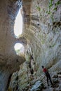 Pair of fearless cave climbers, Bulgaria