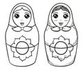 Pair of female Matryoshka dolls for coloring activities, Vector illustration