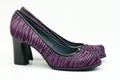 Pair of female violet high-heeled shoes