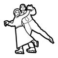 Pair figure skating in the old style. Retro drawing. Vector illustration