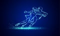 Pair figure skating sport. Blue linear neon pair figure skating on a black background