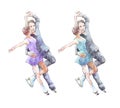 Pair figure skating watercolor