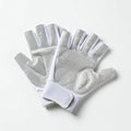 Pair of fingerless white gloves with a textured grip pattern, likely designed for Royalty Free Stock Photo
