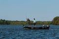 Pair of Anglers Fishermen Fish for Bass in a Boat During the Summer