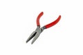 A pair of flat nose pliers with a red handle for handymen