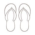 Pair of flip flops in line art style. Summer time slippers, shoes design. Vector illustration isolated on a white Royalty Free Stock Photo