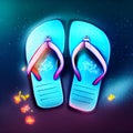 Pair of flip flops in neon light. Vector illustration. Generative AI