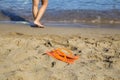 Pair of flip flops on sand beach Royalty Free Stock Photo