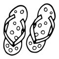 Pair of flip flops, summer time vacation attribute, slippers, shoes, sketch style vector black and white illustration Royalty Free Stock Photo