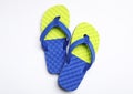 Pair of flip flops on white background. Beach accessories Royalty Free Stock Photo